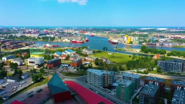 Aerial View Martwa Wisla Port Gdansk High Quality Footage — Wideo stockowe