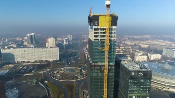 Aerial View Tallest Building Katowice Ktw High Quality Footage — ストック動画