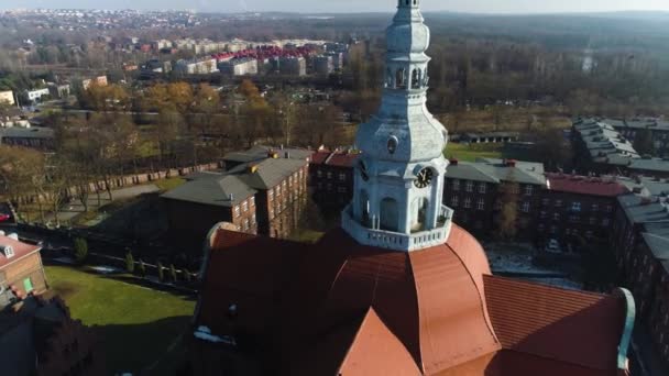 Church Historic Housing Estate Nikiszowiec Katowice Aerial View High Quality — ストック動画