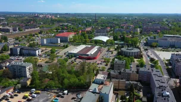 Luchtfoto Van Downtown National Memorial Square Czestochowa Hoge Kwaliteit Beeldmateriaal — Stockvideo