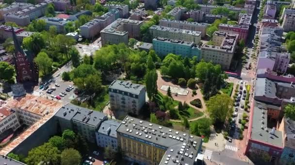 Aerial View Solidarity Square Center Czestochowa Beautiful Poland High Quality — ストック動画