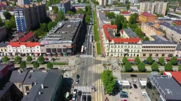 Aerial View Intersection Center Czestochowa Beautiful Footage Poland High Quality — Video