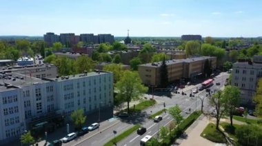 Aerial view of Downtown and National Memorial Square in Czestochowa-. High quality 4k footage