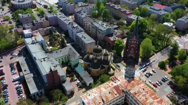 Luchtfoto Van Het Solidariteitsplein Het Centrum Van Czestochowa Prachtig Polen — Stockvideo