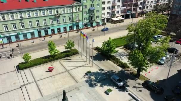 Aerial View Flags Center Czestochowa Beautiful Poland High Quality Footage — 图库视频影像
