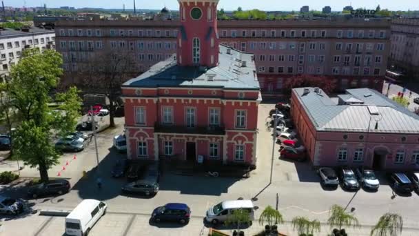 Aerial View Center Czestochowa Town Hall Bieganski Square High Quality — ストック動画
