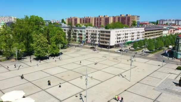 Aerial View Center Czestochowa Town Hall Bieganski Square High Quality — Stok video