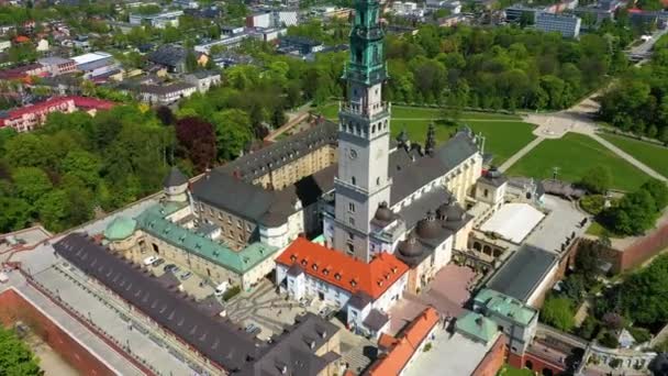 Aerial View Jasna Gora Monastery Czestochowa High Quality Footage — Stockvideo
