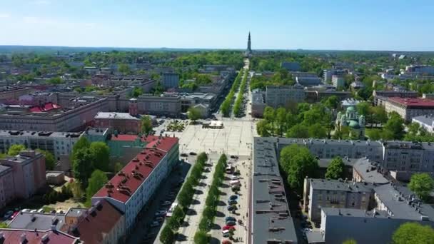 Aerial View Center Czestochowa Bieganski Square Jasna Gora Monastery High — Vídeo de Stock