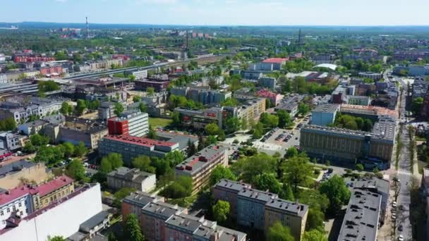 Czestochowa Daki Şehir Merkezinin Havadan Görüntüsü Güzel Polonya Yüksek Kalite — Stok video