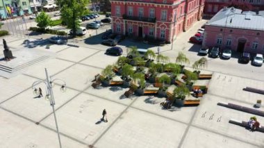 Czestochowa 'daki şehir merkezinin havadan görüntüsü. Güzel Polonya. Yüksek kalite 4k görüntü
