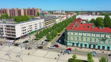 Czestochowa 'daki şehir merkezinin havadan görüntüsü. Güzel Polonya. Yüksek kalite 4k görüntü