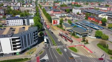 Aerial view of the Czestochowa train station. Beautiful Poland. High quality 4k footage