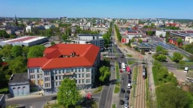 Czestochowa tren istasyonunun hava görüntüsü. Güzel görüntüler. Yüksek kalite 4k görüntü