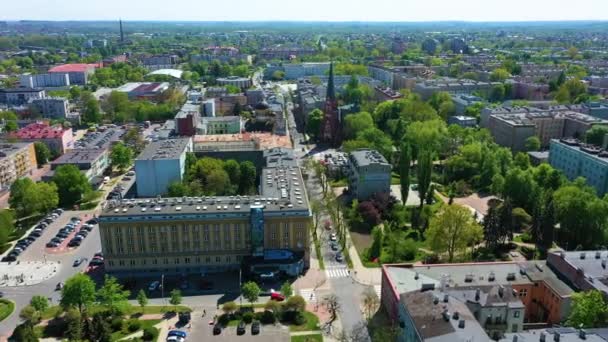 Αεροφωτογραφία Της Πλατείας Αλληλεγγύης Στο Κέντρο Της Czestochowa Όμορφη Πολωνία — Αρχείο Βίντεο