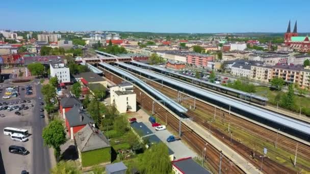 Luftaufnahme Des Bahnhofs Und Der Gleise Czestochowa Schöne Aufnahmen Aus — Stockvideo