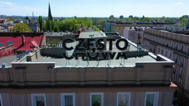 Aerial View Czestochowa Inscription Building Center High Quality Footage — Vídeo de Stock