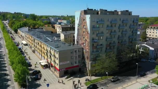 Aerial View Graffiti Building Downtown Czestochowa High Quality Footage — Stockvideo