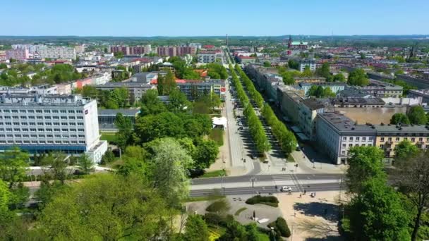Aerial View Longest Avenue Promenade Czestochowa Deptak Aleje Poland High — Stockvideo