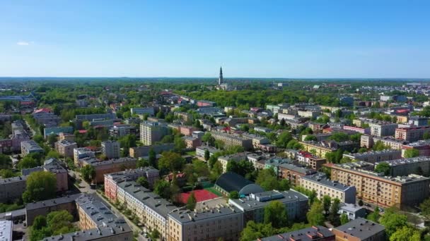 Aerial View Downtown Czestochowa High Quality Footage — Stockvideo