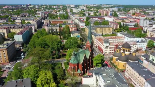 Aerial View Solidarity Square Center Czestochowa Beautiful Poland High Quality — Stockvideo