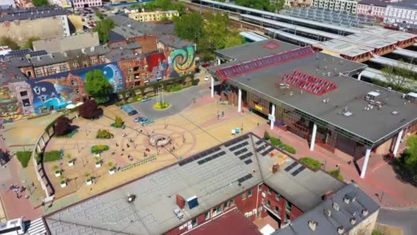 Luftaufnahme Des Tschenstochauer Bahnhofs Schöne Aufnahmen Hochwertiges Filmmaterial — Stockvideo