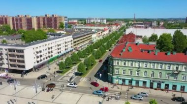 Czestochowa 'daki şehir merkezinin havadan görüntüsü. Güzel Polonya. Yüksek kalite 4k görüntü