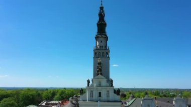 Aerial view of The Jasna Gora Monastery in Czestochowa. High quality 4k footage