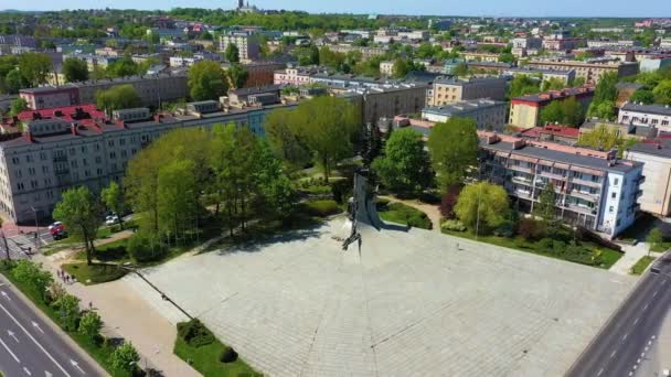 Aerial View Downtown National Memorial Square Czestochowa High Quality Footage — 图库视频影像