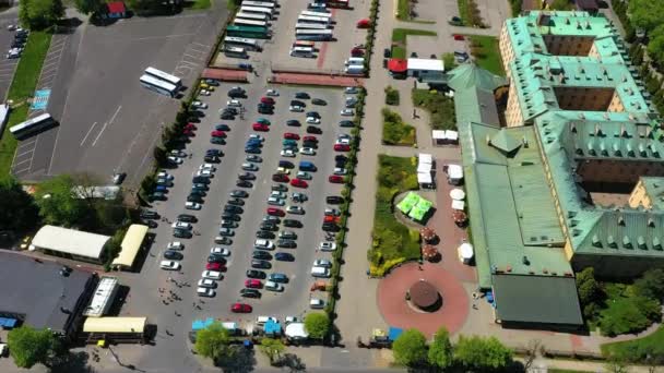 Aerial View Parking Jasna Gora Monastery Czestochowa High Quality Footage — Stock Video