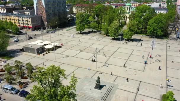 Aerial View Center Czestochowa Bieganski Square High Quality Footage — ストック動画
