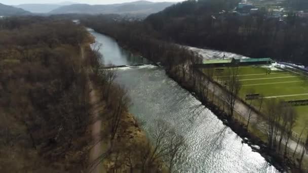 Sola River Zywiec Polish Aerial View High Quality Footage — Stockvideo
