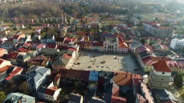 Zywiec Havacılık Manzarası 'ndaki güzel pazar meydanı. Yüksek kalite 4k görüntü