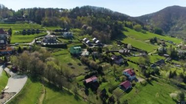 Solina Beautiful Village In Bieszczady Mountains Aerial View Poland. High quality 4k footage