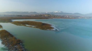 Frozen Lake Zywieckie Aerial View. Beautiful Shots From Zywiec. High quality 4k footage