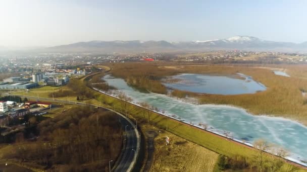 Beautiful Panorama Zywiec Aerial View Lake Mountains High Quality Footage — стокове відео