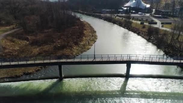 Bridge Sola River Zywiec Polish Aerial View High Quality Footage — Stockvideo