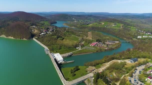 Solina Gölü Üzerindeki Timelapse Barajı Bieszczady Dağları Hava Görüntüsü Polonya — Stok video