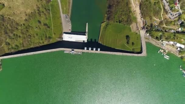 Top Water Dam Solina Lake Bieszczady Mountains Aerial View Poland — Stockvideo