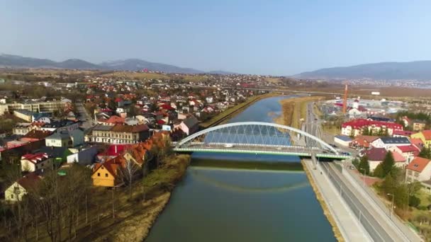 Épico Ponte Sobre Sola Zywiec Vista Aérea Polaca Imagens Alta — Vídeo de Stock