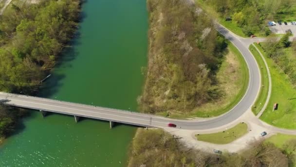 Bridge San River Solina Bieszczady Aerial Poland High Quality Footage — Stock Video