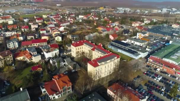 Iskola Épületek Zywiec Aerial View Ban Kiváló Minőségű Felvételek — Stock videók