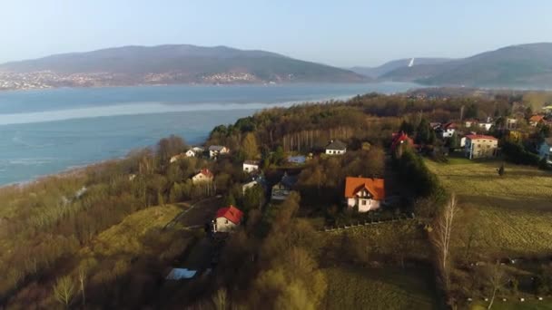 Beautiful Panorama Zywiec Aerial View Lake Mountains High Quality Footage — Stockvideo