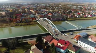 Bridge Over Sola In Zywiec. Polish Aerial View. High quality 4k footage