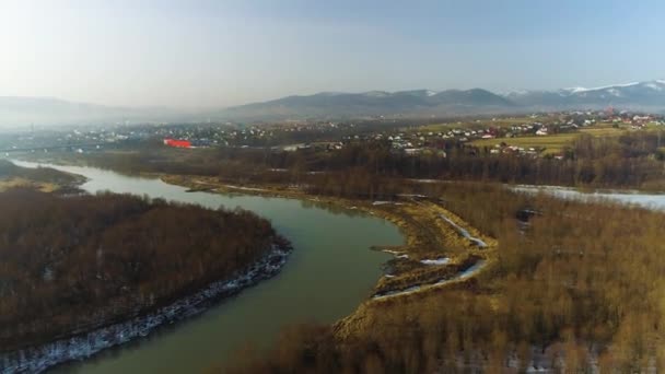Lago Congelado Panorama Zywiec Vista Aérea Imagens Alta Qualidade — Vídeo de Stock