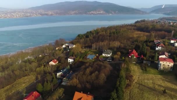 Krásná Panorama Zywiec Letecký Pohled Jezero Hory Vysoce Kvalitní Záběry — Stock video