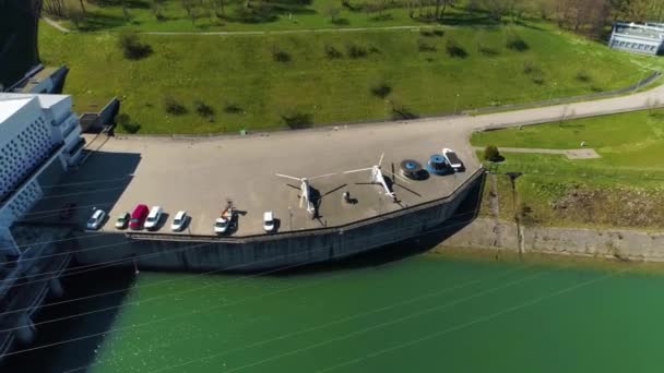 Helicópteros Sobre Barragem Solina Bieszczady Polônia Aérea Imagens Alta Qualidade — Vídeo de Stock