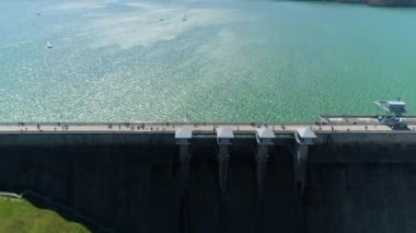 Water Dam On Solina Lake Bieszczady Mountains Aerial View Poland. High quality 4k footage