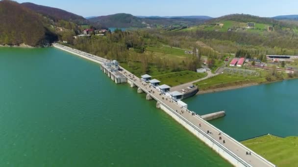 Timelapse Water Dam Solina Lake Bieszczady Mountains Aerial View Poland — Stock Video