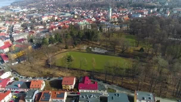 Fußballplatz Schlosspark Zywiec Polnische Luftaufnahme Hochwertiges Filmmaterial — Stockvideo